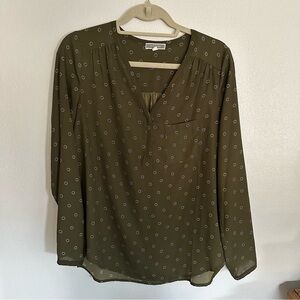 Pleione Women’s Olive Green Blouse with Floral Pattern Size S